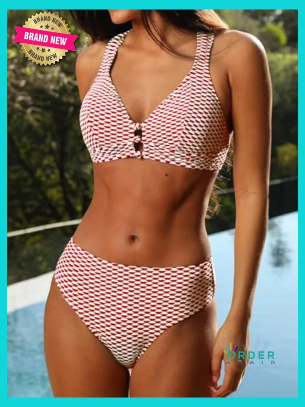 Women's Textured Bikini Set Crisscross Back Self Tie Cutout Mid Rise V Neck